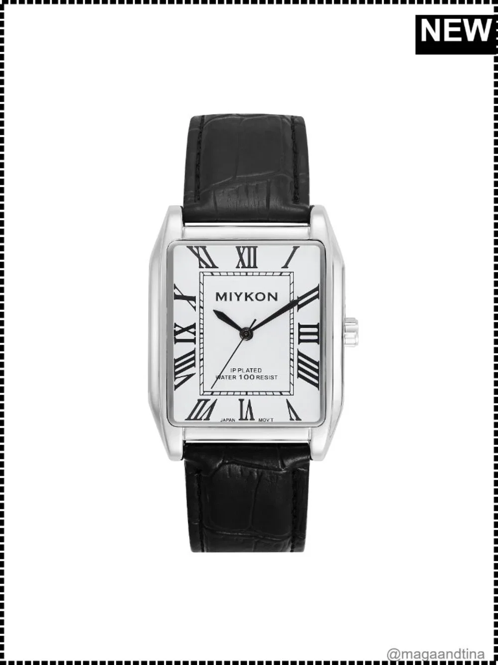 Miykon Vintage Tank Dress Watch Genuine Leather Strap Water Resistant